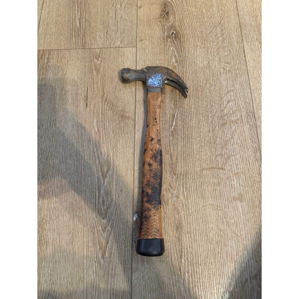 Vintage Craftsman 38041 Third Claw Curved Hammer Herringbone Wood Handle Sears